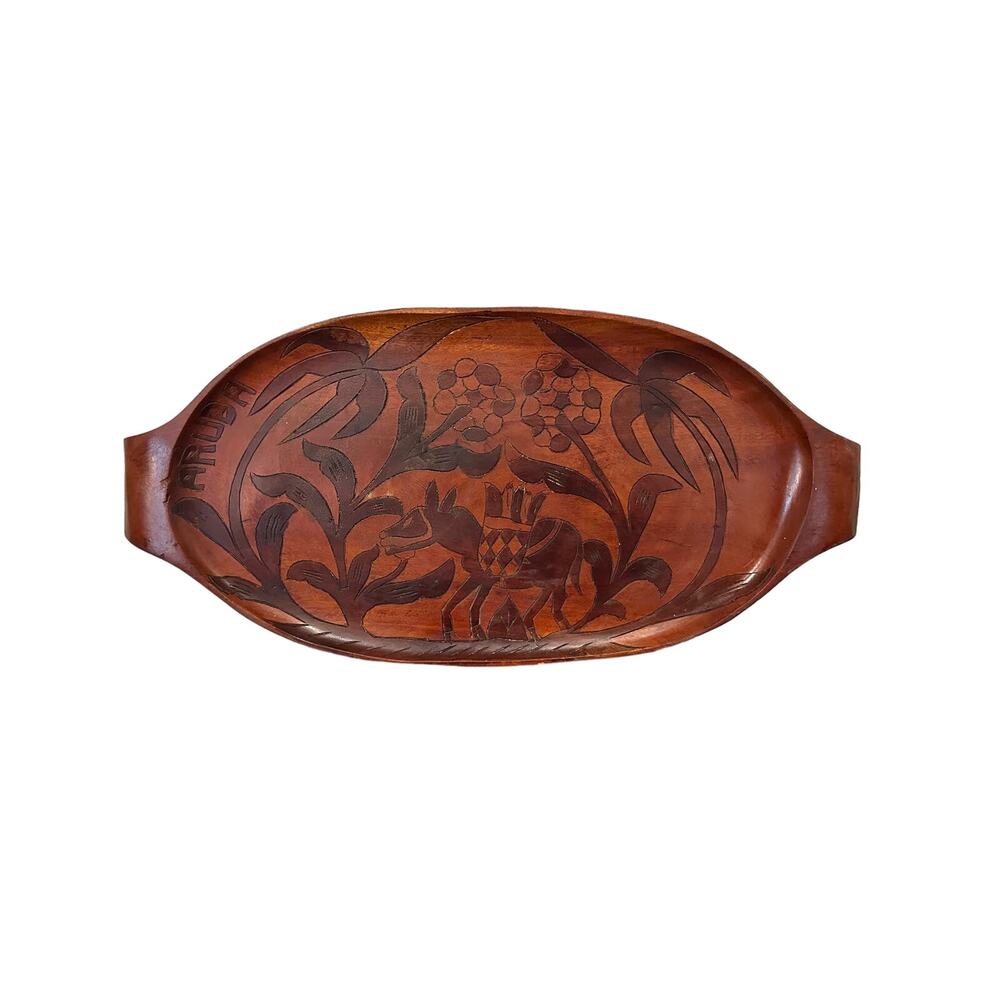 Vintage Hand Carved Wooden Tray from Aruba
